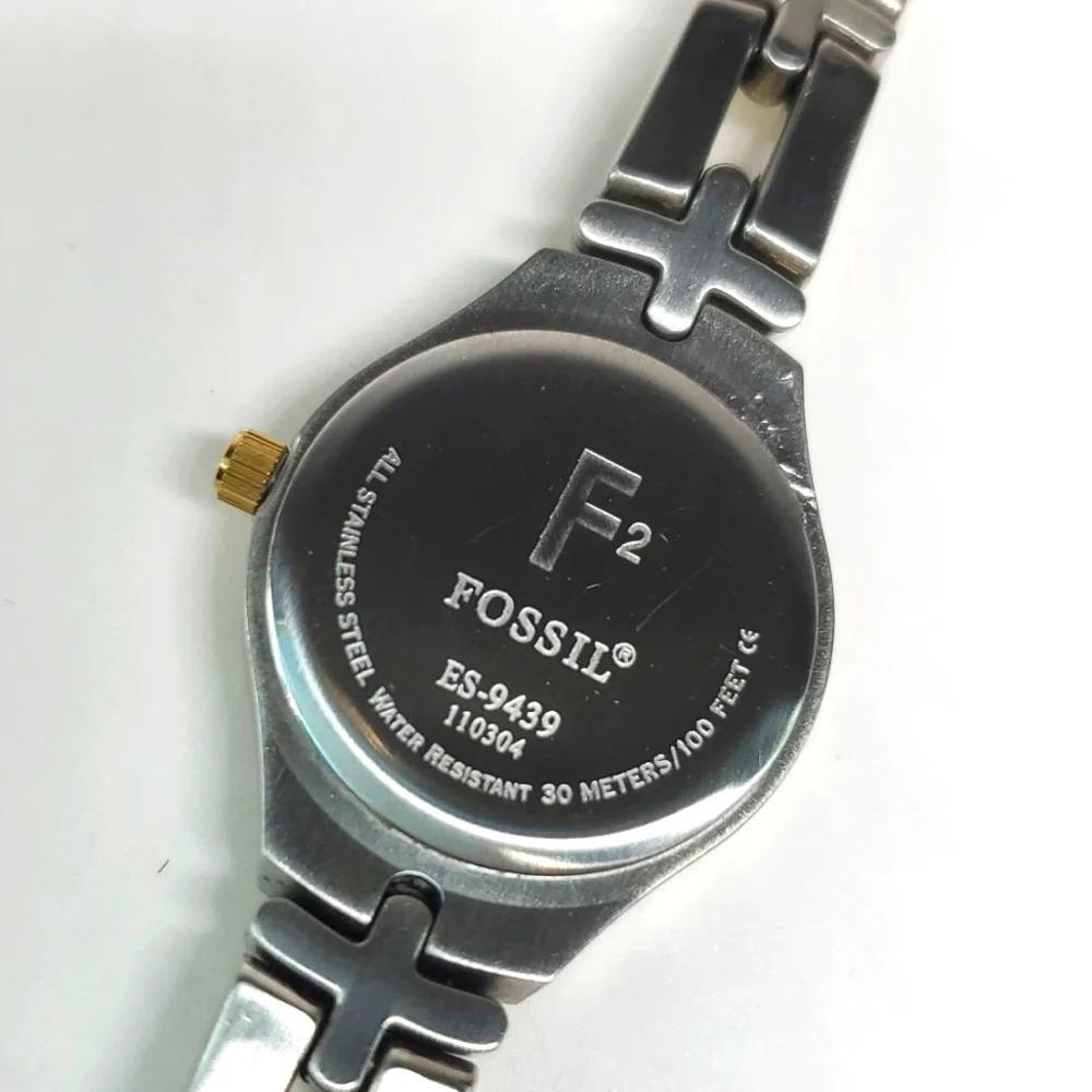 Vintage Fossil F² Watch ES9439 Two Tone Gold Silver Stainless Steel Gold